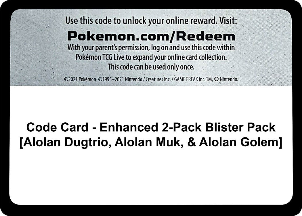 Image for Code Card - Enhanced 2-Pack Blister Pack [Alolan Dugtrio, Alolan Muk, & Alolan Golem] (Miscellaneous Cards & Products) - Pokemon