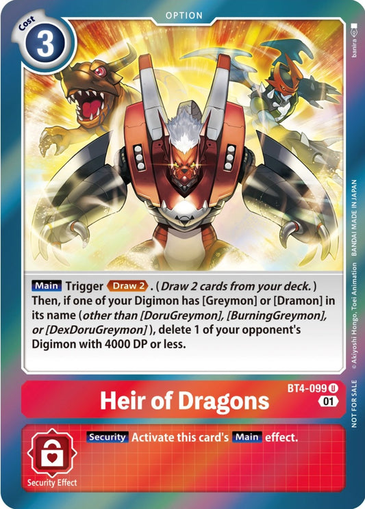 Image for Heir of Dragons (ST-11 Special Entry Pack) (BT4-099 U) (Great Legend) - Digimon Card Game
