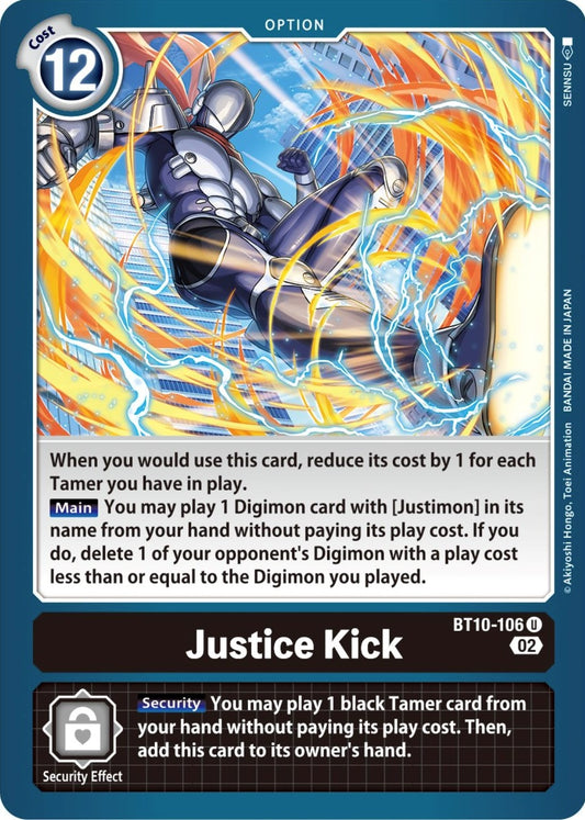 Image for Justice Kick (BT10-106 U) (Xros Encounter) - Digimon Card Game