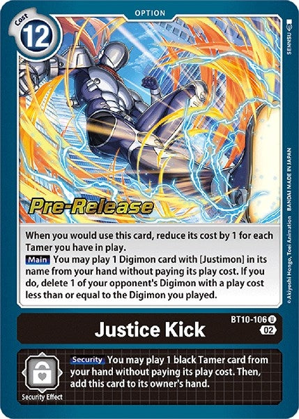 Image for Justice Kick (BT10-106 U) (Xros Encounter Pre-Release Cards) - Digimon Card Game