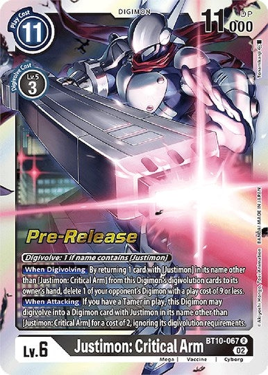 Image for Justimon: Critical Arm (BT10-067 R) (Xros Encounter Pre-Release Cards) - Digimon Card Game