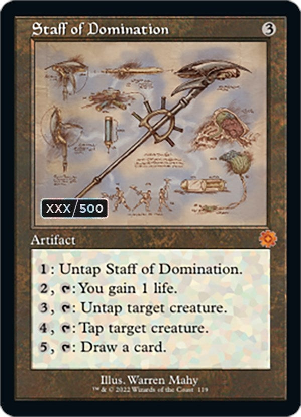 Image for Staff of Domination (Schematic) (Serial Numbered) (119) (The Brothers' War: Retro Frame Artifacts) - Magic: The Gathering