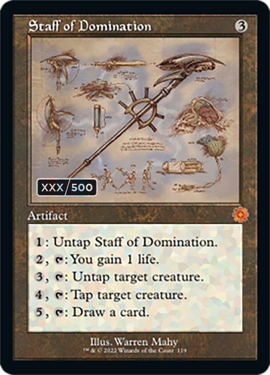 Image for Staff of Domination (Schematic) (Serial Numbered) (119) (The Brothers' War: Retro Frame Artifacts) - Magic: The Gathering