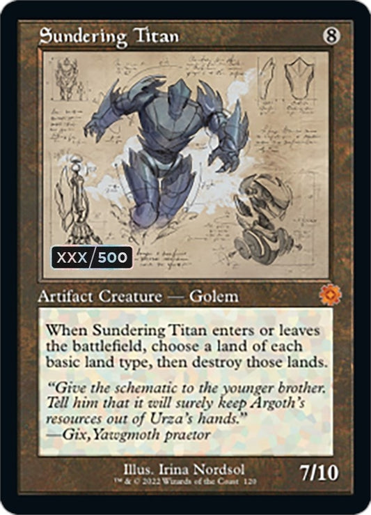 Image for Sundering Titan (Schematic) (Serial Numbered) (120) (The Brothers' War: Retro Frame Artifacts) - Magic: The Gathering