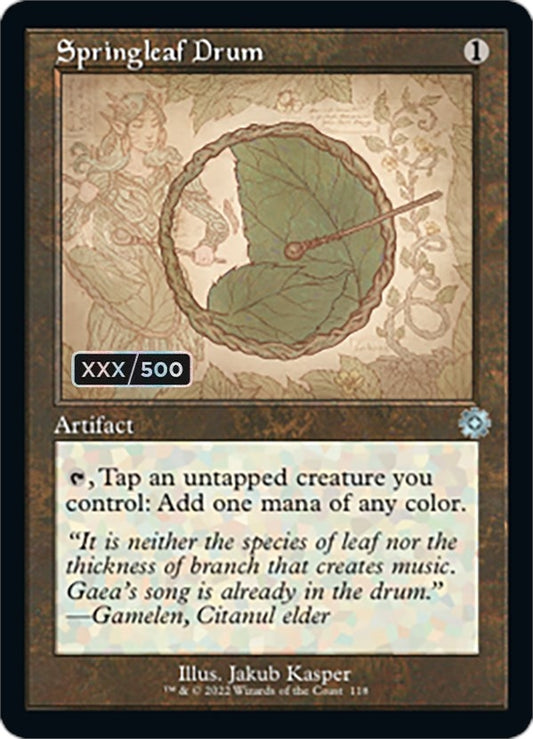 Image for Springleaf Drum (Schematic) (Serial Numbered) (118) (The Brothers' War: Retro Frame Artifacts) - Magic: The Gathering
