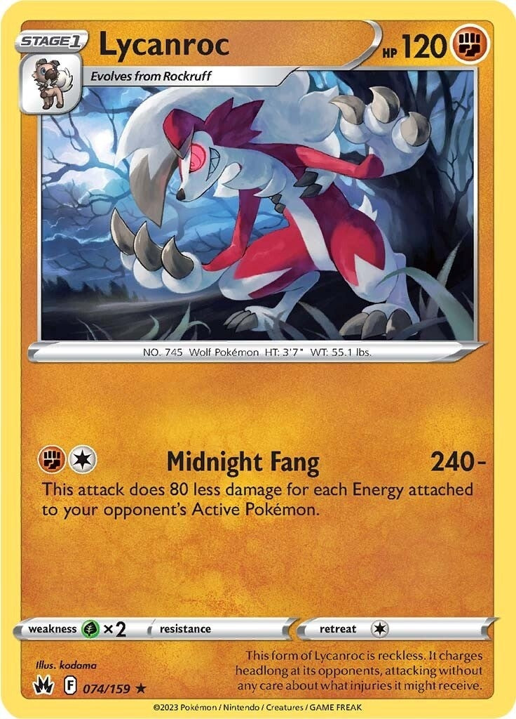 Image for Lycanroc (074/159) (Crown Zenith) - Pokemon