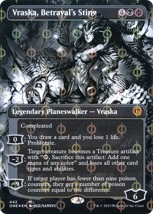 Image for Vraska, Betrayal's Sting (Borderless) (Step-and-Compleat Foil) (442) (Phyrexia: All Will Be One) - Magic: The Gathering