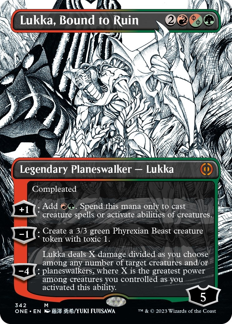 Image for Lukka, Bound to Ruin (Borderless) (342) (Phyrexia: All Will Be One) - Magic: The Gathering