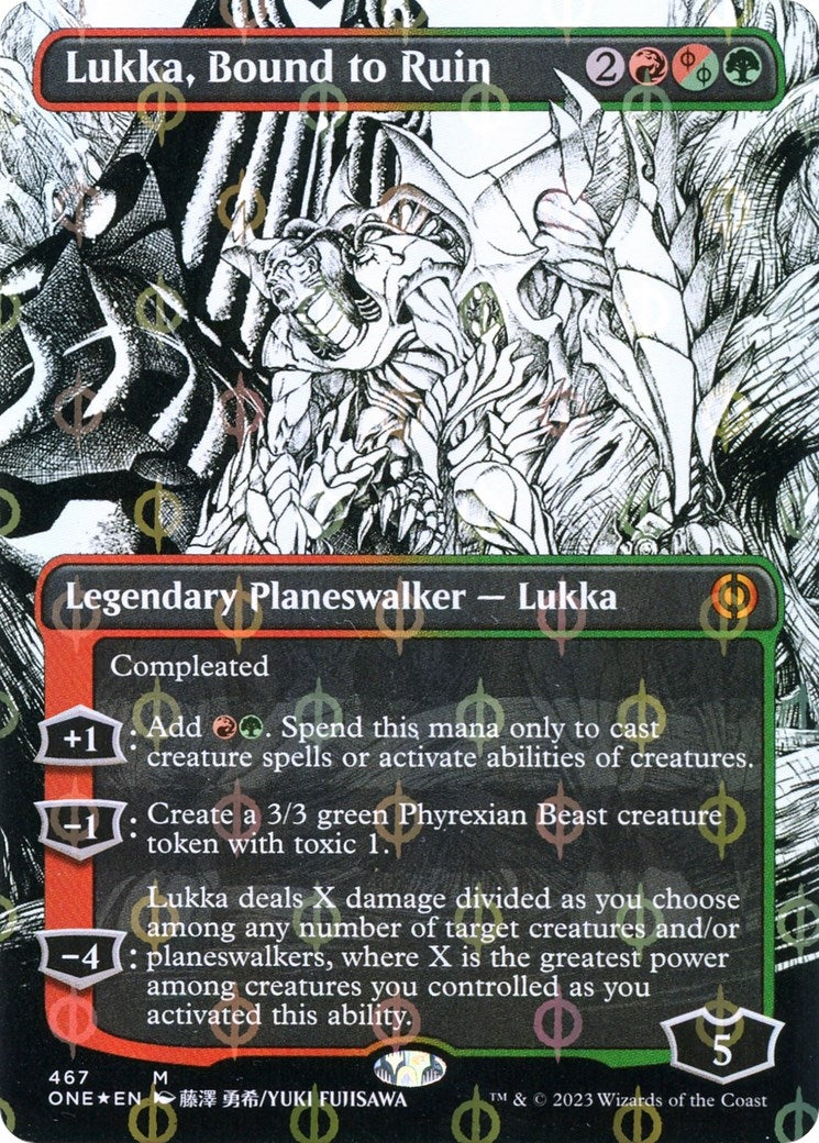 Image for Lukka, Bound to Ruin (Borderless) (Step-And-Compleat Foil) (467) (Phyrexia: All Will Be One) - Magic: The Gathering