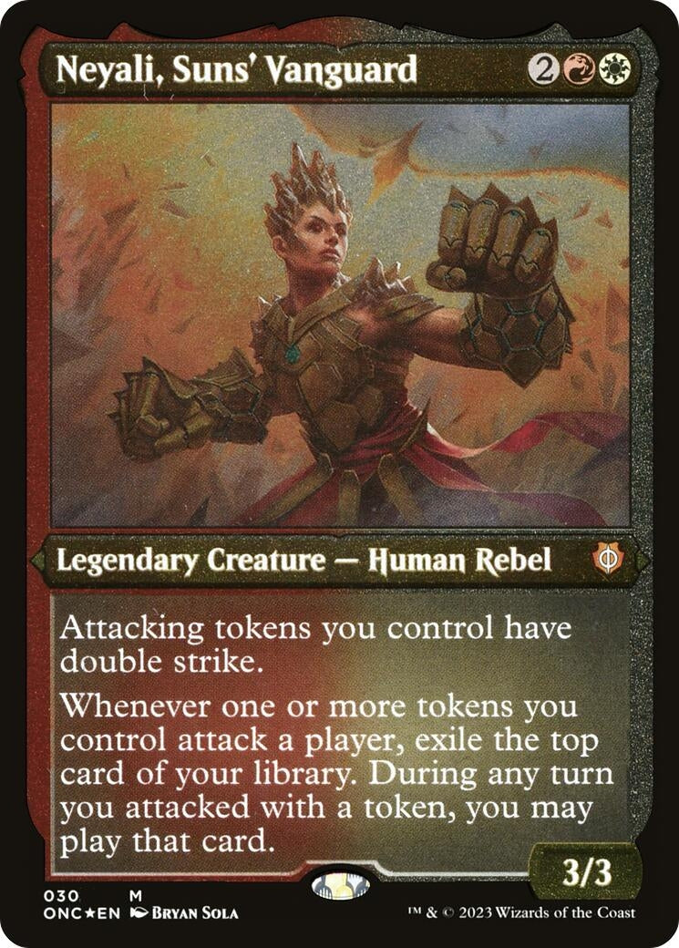 Image for Neyali, Suns' Vanguard (Display Commander) (Foil Etched) - Thick Stock (30) (Commander: Phyrexia: All Will Be One) - Magic: The Gathering