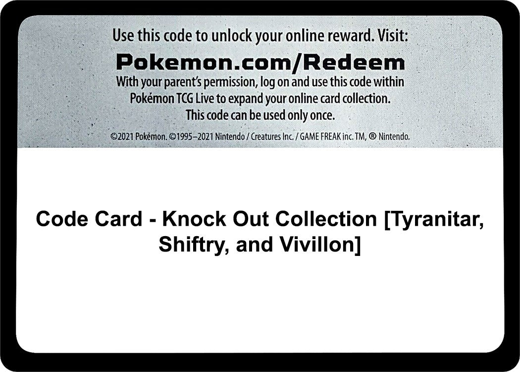 Image for Code Card - Knock Out Collection [Tyranitar, Shiftry, and Vivillon] (Miscellaneous Cards & Products) - Pokemon