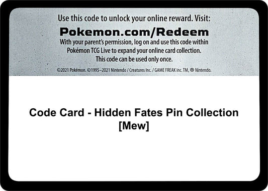 Image for Code Card - Hidden Fates Pin Collection [Mew] (Hidden Fates) - Pokemon