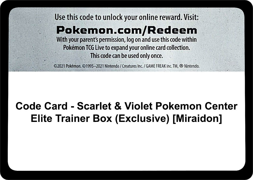 Image for Code Card - Scarlet & Violet Pokemon Center Elite Trainer Box (Exclusive) [Miraidon] (SV01: Scarlet & Violet Base Set) - Pokemon