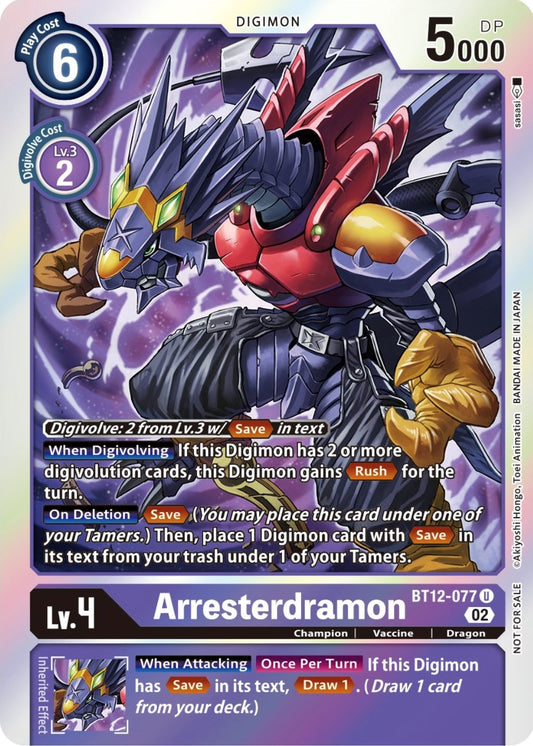 Image for Arresterdramon (Box Topper) (BT12-077 U) (Across Time) - Digimon Card Game