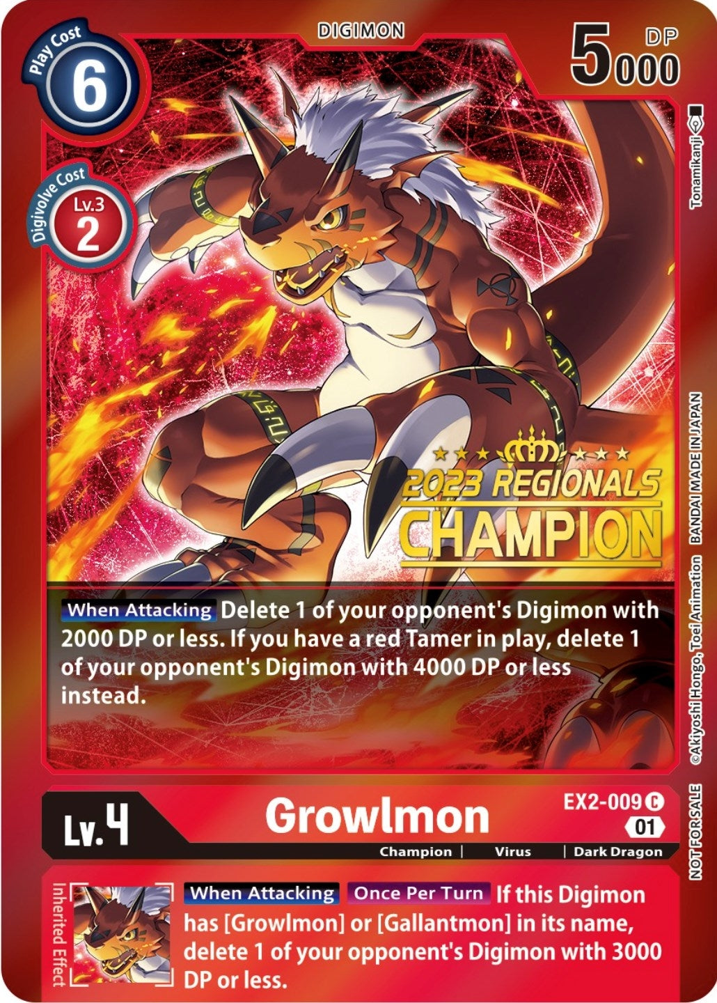 Image for Growlmon (2023 Regionals Champion) (EX2-009 C) (Digital Hazard) - Digimon Card Game