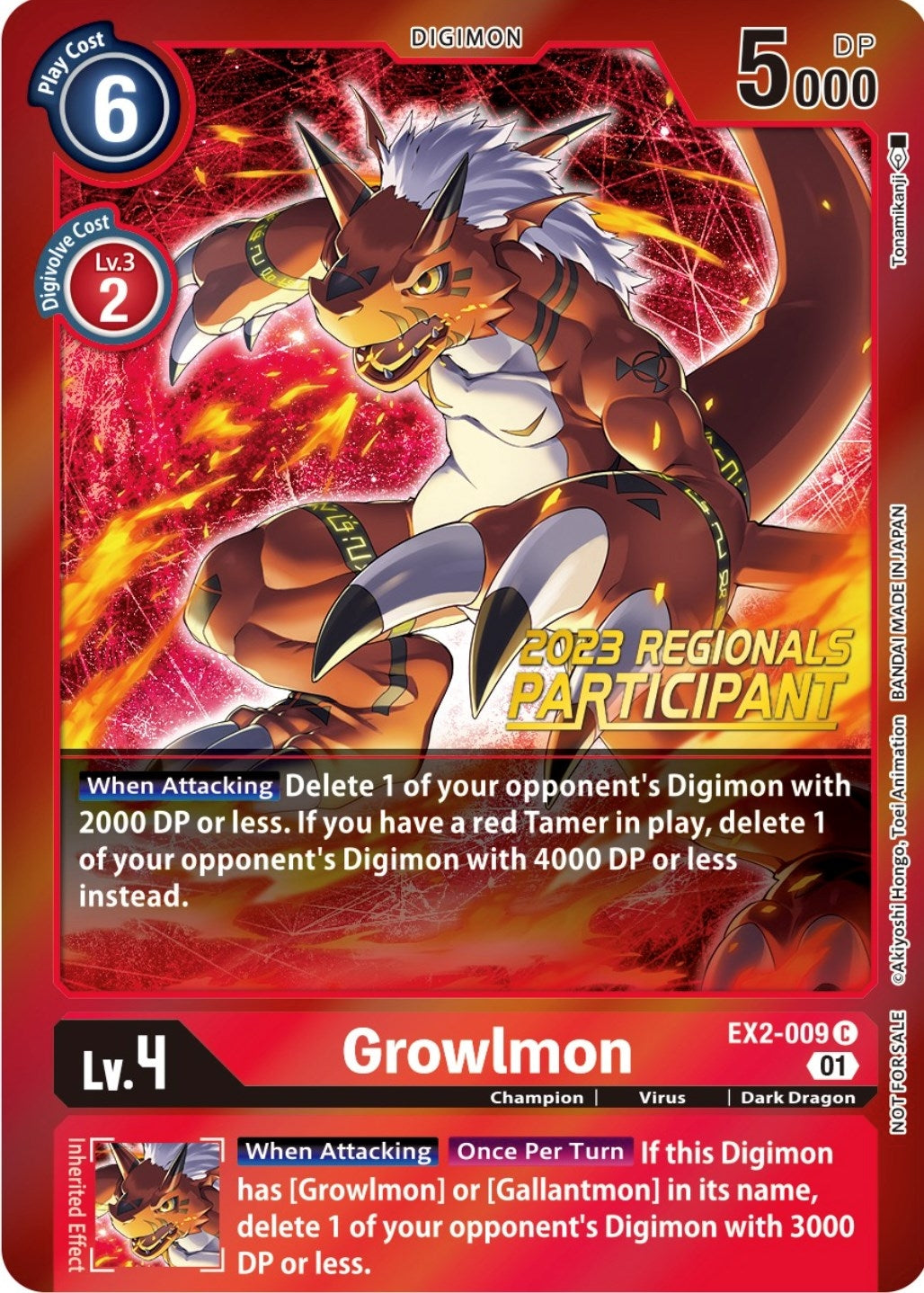 Image for Growlmon (2023 Regionals Participant) (EX2-009 C) (Digital Hazard) - Digimon Card Game