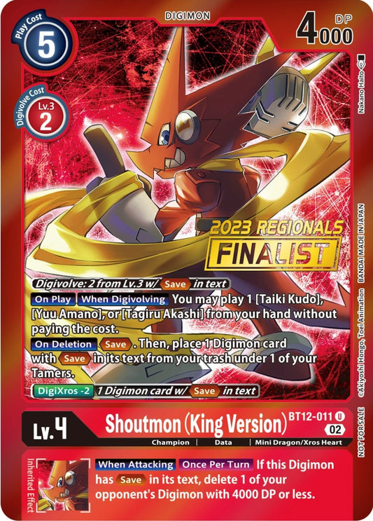 Image for Shoutmon (King Version) (2023 Regionals Finalist) (BT12-011 U) (Across Time) - Digimon Card Game