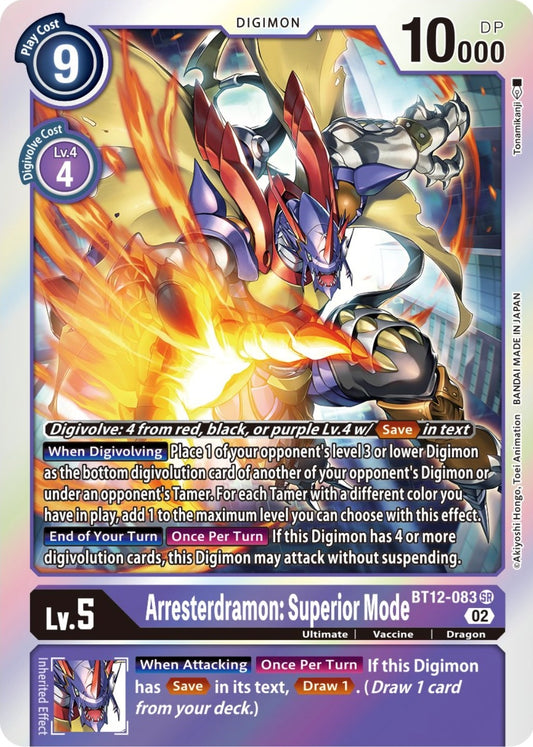 Image for Arresterdramon: Superior Mode (BT12-083 SR) (Across Time) - Digimon Card Game