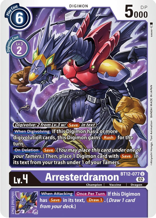 Image for Arresterdramon (BT12-077 U) (Across Time) - Digimon Card Game
