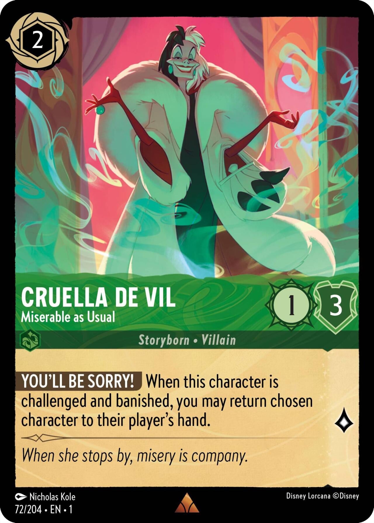Image for Cruella de Vil - Miserable as Usual (72/204) (The First Chapter) - Disney Lorcana