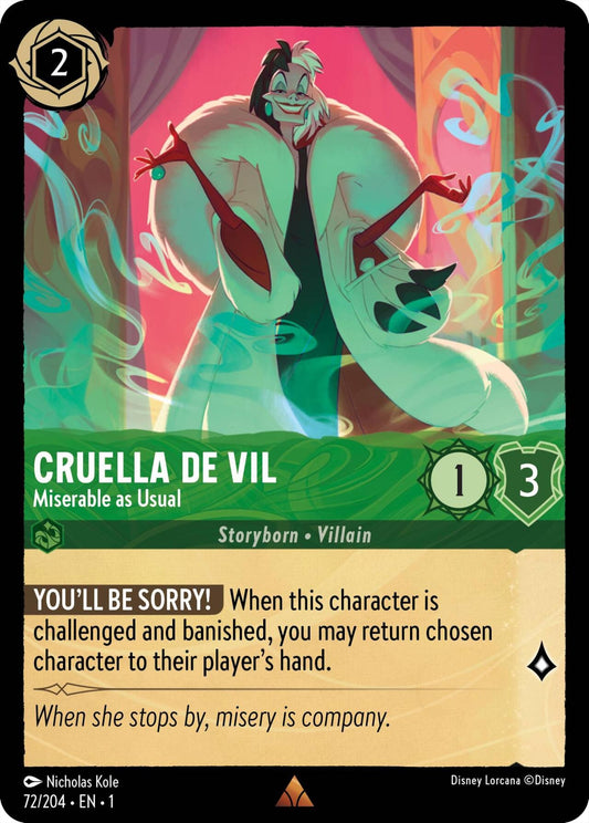 Image for Cruella de Vil - Miserable as Usual (72/204) (The First Chapter) - Disney Lorcana