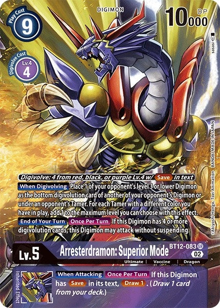 Image for Arresterdramon: Superior Mode (Alternate Art) (BT12-083 SR) (Across Time) - Digimon Card Game