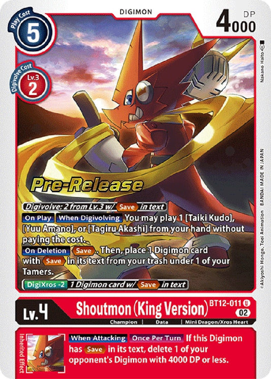 Image for Shoutmon (King Version) (BT12-011 U) (Across Time Pre-Release Cards) - Digimon Card Game