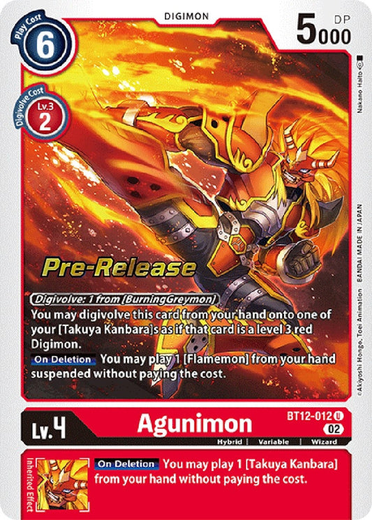 Image for Agunimon (BT12-012 U) (Across Time Pre-Release Cards) - Digimon Card Game