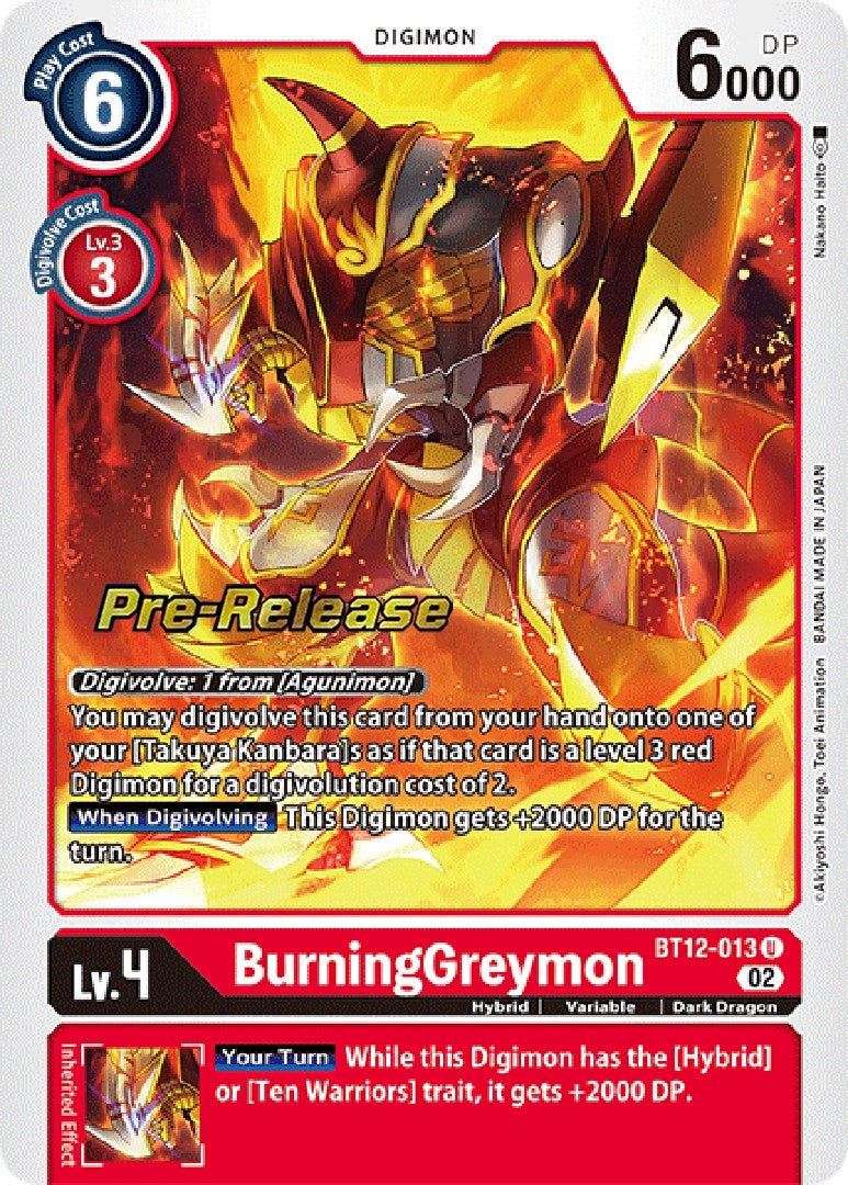 Image for BurningGreymon (BT12-013 U) (Across Time Pre-Release Cards) - Digimon Card Game