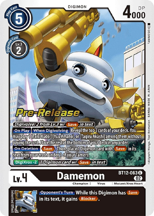 Image for Damemon (BT12-063 U) (Across Time Pre-Release Cards) - Digimon Card Game