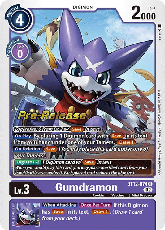 Image for Gumdramon (BT12-074 U) (Across Time Pre-Release Cards) - Digimon Card Game