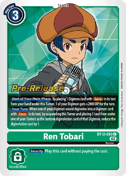 Image for Ren Tobari (BT12-093 U) (Across Time Pre-Release Cards) - Digimon Card Game