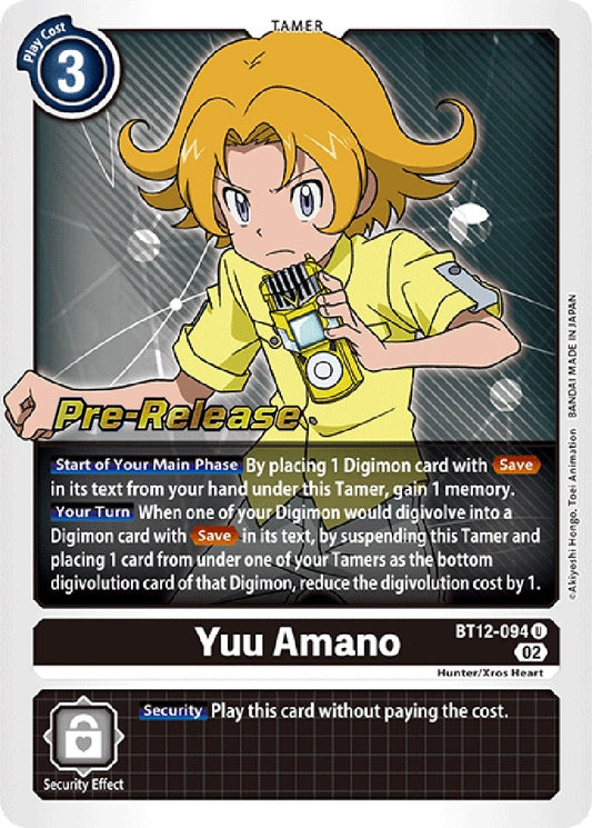 Image for Yuu Amano (BT12-094 U) (Across Time Pre-Release Cards) - Digimon Card Game