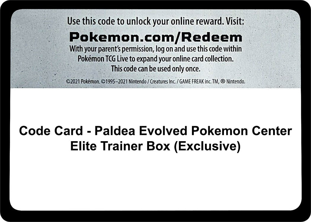 Image for Code Card - Paldea Evolved Pokemon Center Elite Trainer Box (Exclusive) (SV02: Paldea Evolved) - Pokemon