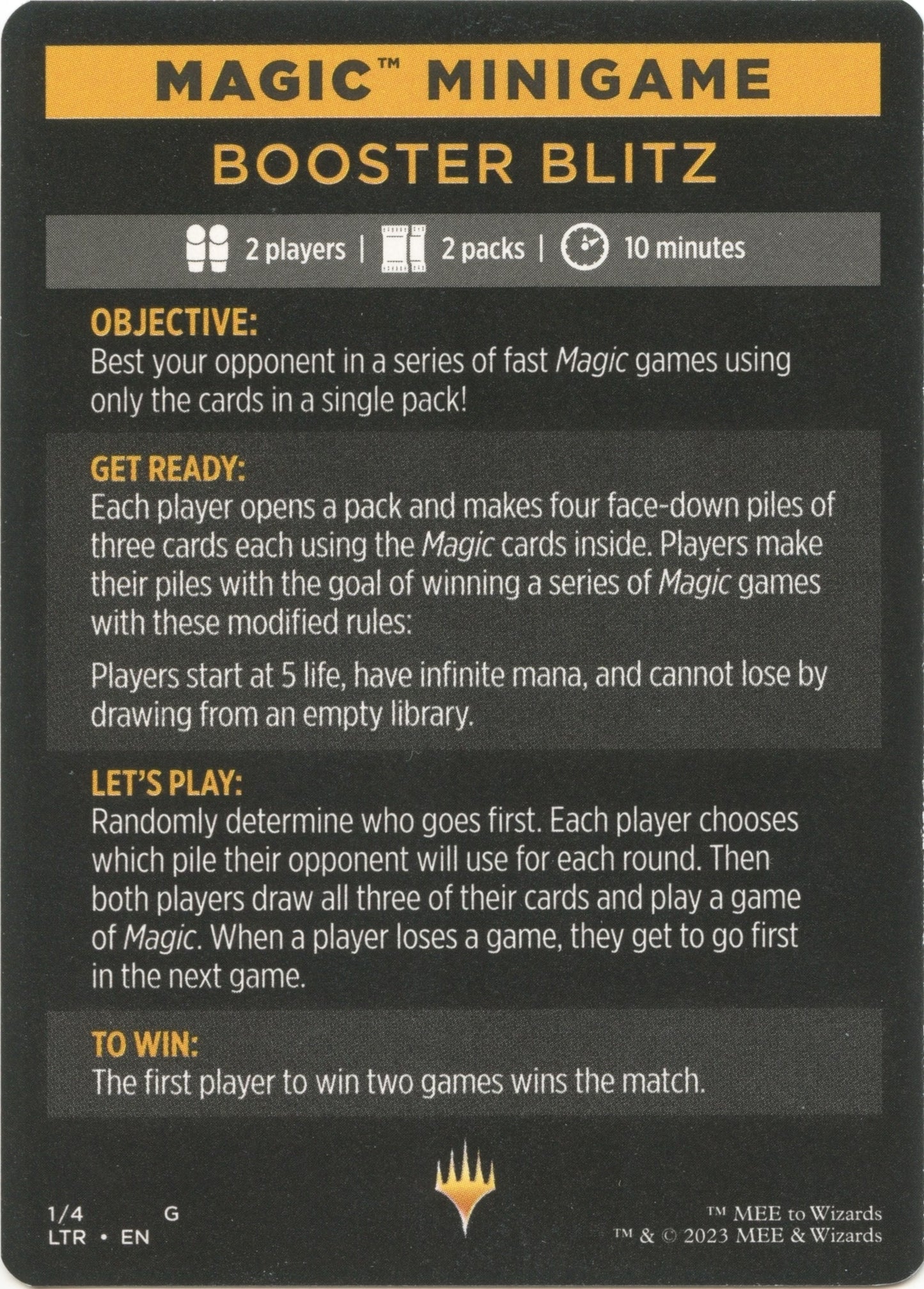 Image for Magic Minigame: Booster Blitz (1) (Universes Beyond: The Lord of the Rings: Tales of Middle-earth) - Magic: The Gathering