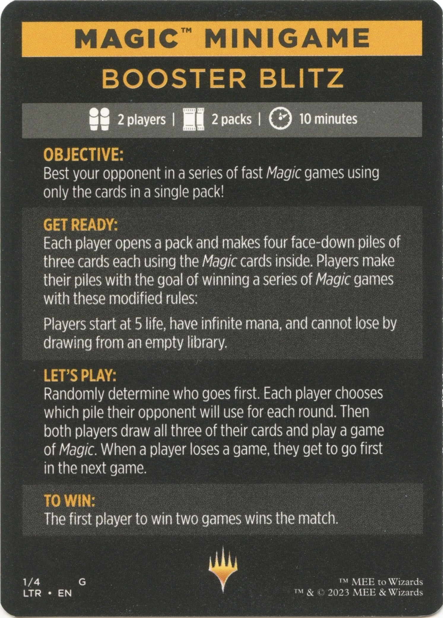 Image for Magic Minigame: Booster Blitz (1) (Universes Beyond: The Lord of the Rings: Tales of Middle-earth) - Magic: The Gathering