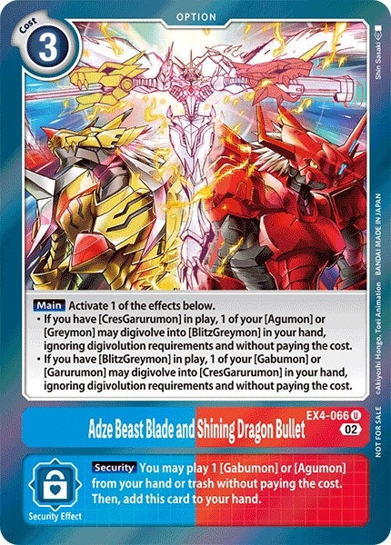 Image for Adze Beast Blade and Shining Dragon Bullet (Alternate Art) (EX4-066 U) (Alternative Being Booster) - Digimon Card Game