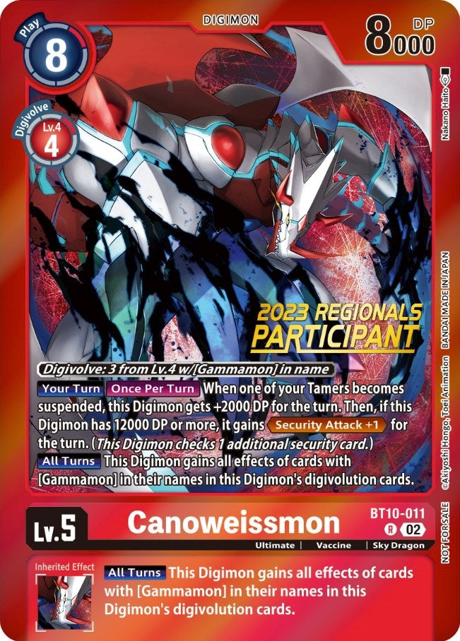 Image for Canoweissmon (2023 Regionals Participant) (BT10-011 R) (Xros Encounter) - Digimon Card Game