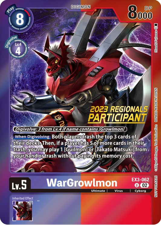 Image for WarGrowlmon (2023 Regionals Participant) (EX3-062 U) (Draconic Roar) - Digimon Card Game