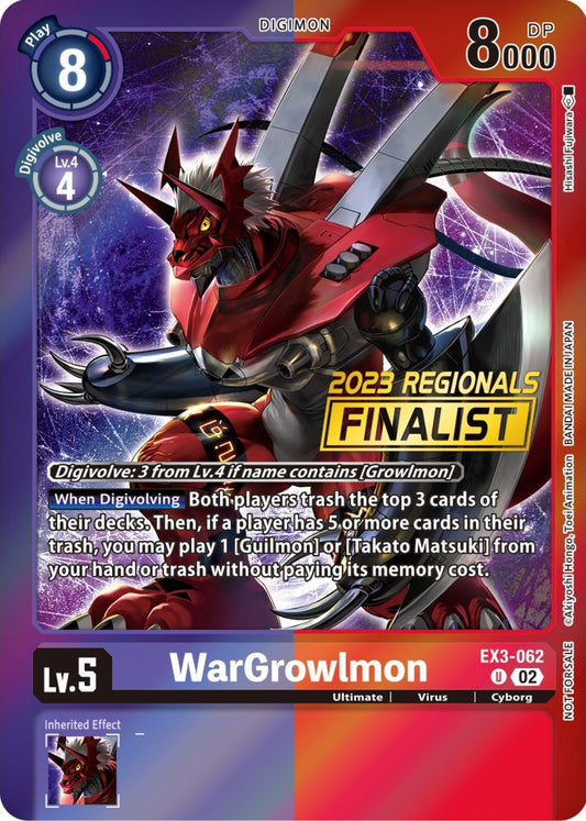 Image for WarGrowlmon (2023 Regionals Finalist) (EX3-062 U) (Draconic Roar) - Digimon Card Game
