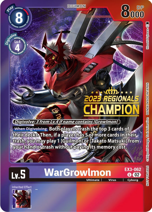 Image for WarGrowlmon (2023 Regionals Champion) (EX3-062 U) (Draconic Roar) - Digimon Card Game