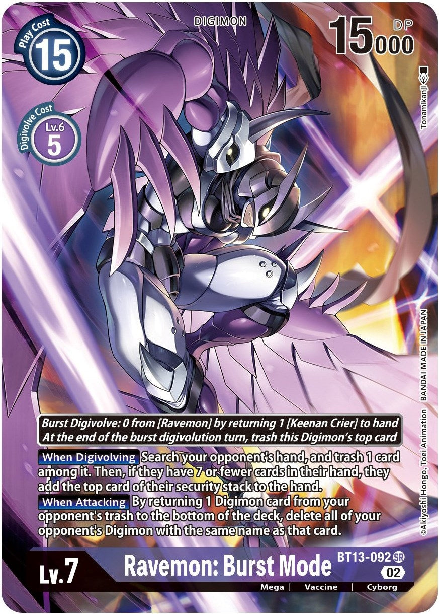 Image for Ravemon: Burst Mode (Alternate Art) (BT13-092 SR) (Versus Royal Knights) - Digimon Card Game