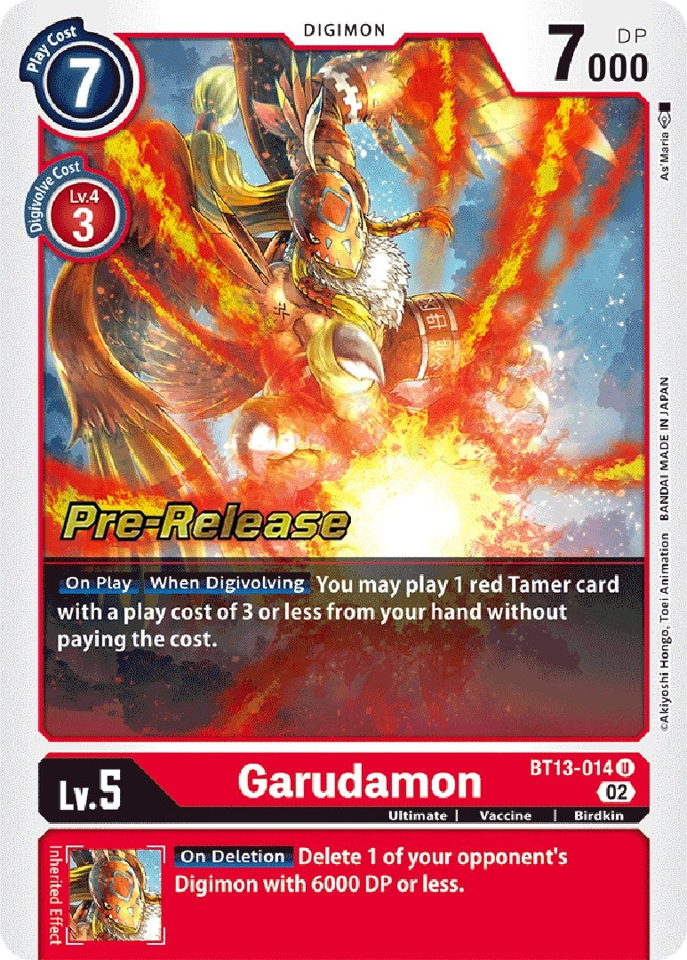 Image for Garudamon (BT13-014 U) (Versus Royal Knights Pre-Release Cards) - Digimon Card Game