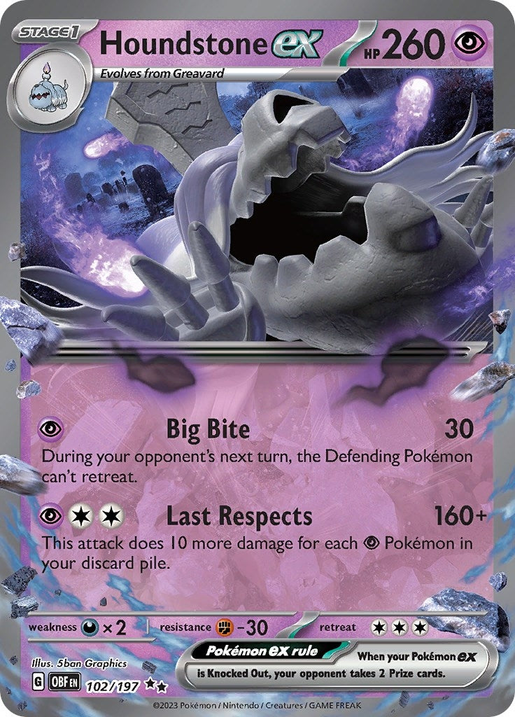 Image for Houndstone ex (102/197) (SV03: Obsidian Flames) - Pokemon