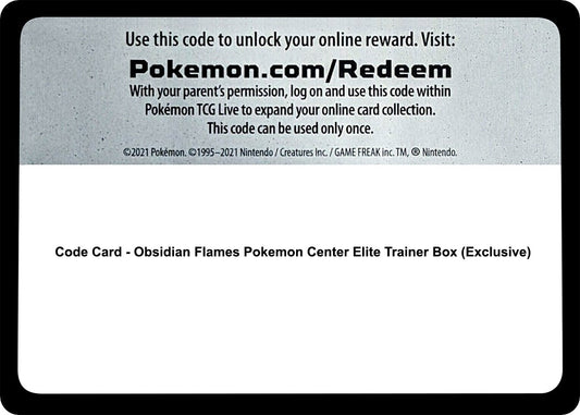 Image for Code Card - Obsidian Flames Pokemon Center Elite Trainer Box (Exclusive) (SV03: Obsidian Flames) - Pokemon
