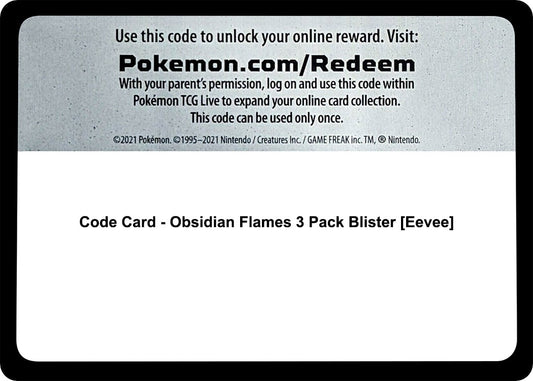 Image for Code Card - Obsidian Flames 3 Pack Blister [Eevee] (SV03: Obsidian Flames) - Pokemon