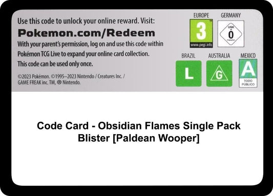 Image for Code Card - Obsidian Flames Single Pack Blister [Paldean Wooper] (SV03: Obsidian Flames) - Pokemon