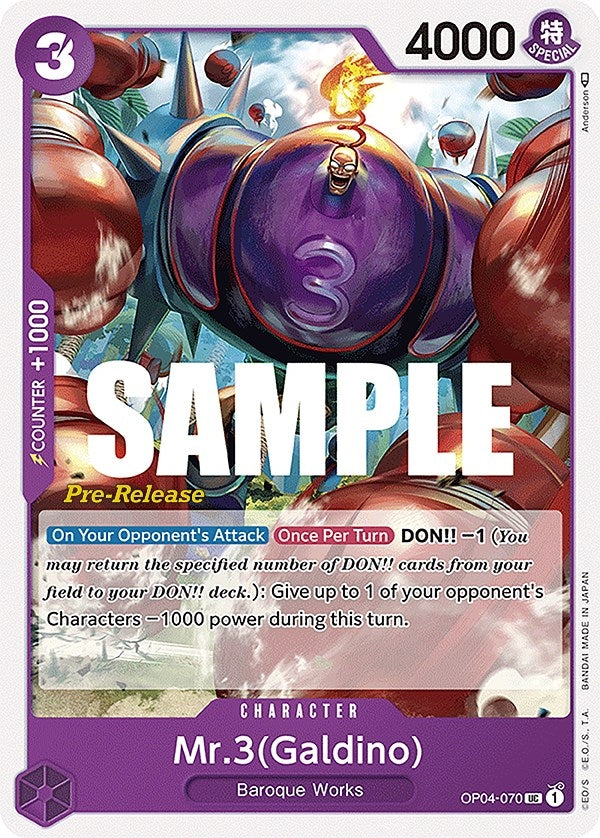 Image for Mr.3 (Galdino) (OP04-070) (Kingdoms of Intrigue Pre-Release Cards) - One Piece Card Game