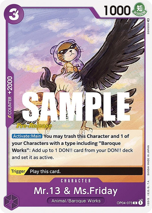 Image for Mr.13 & Ms.Friday (OP04-073) (Kingdoms of Intrigue Pre-Release Cards) - One Piece Card Game