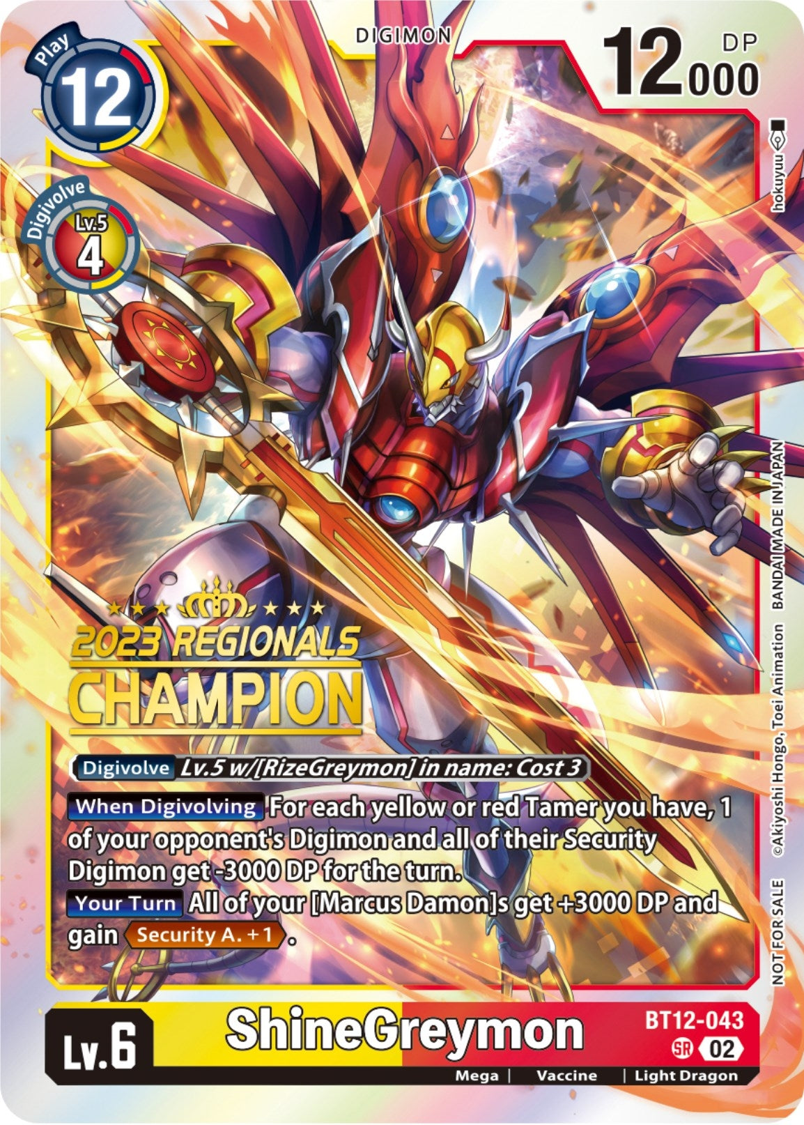 Image for ShineGreymon (2023 Regionals Champion) (BT12-043 SR) (Across Time) - Digimon Card Game
